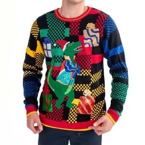 Holiday Time T- Rex Color Block Ugly Christmas Sweater Size L